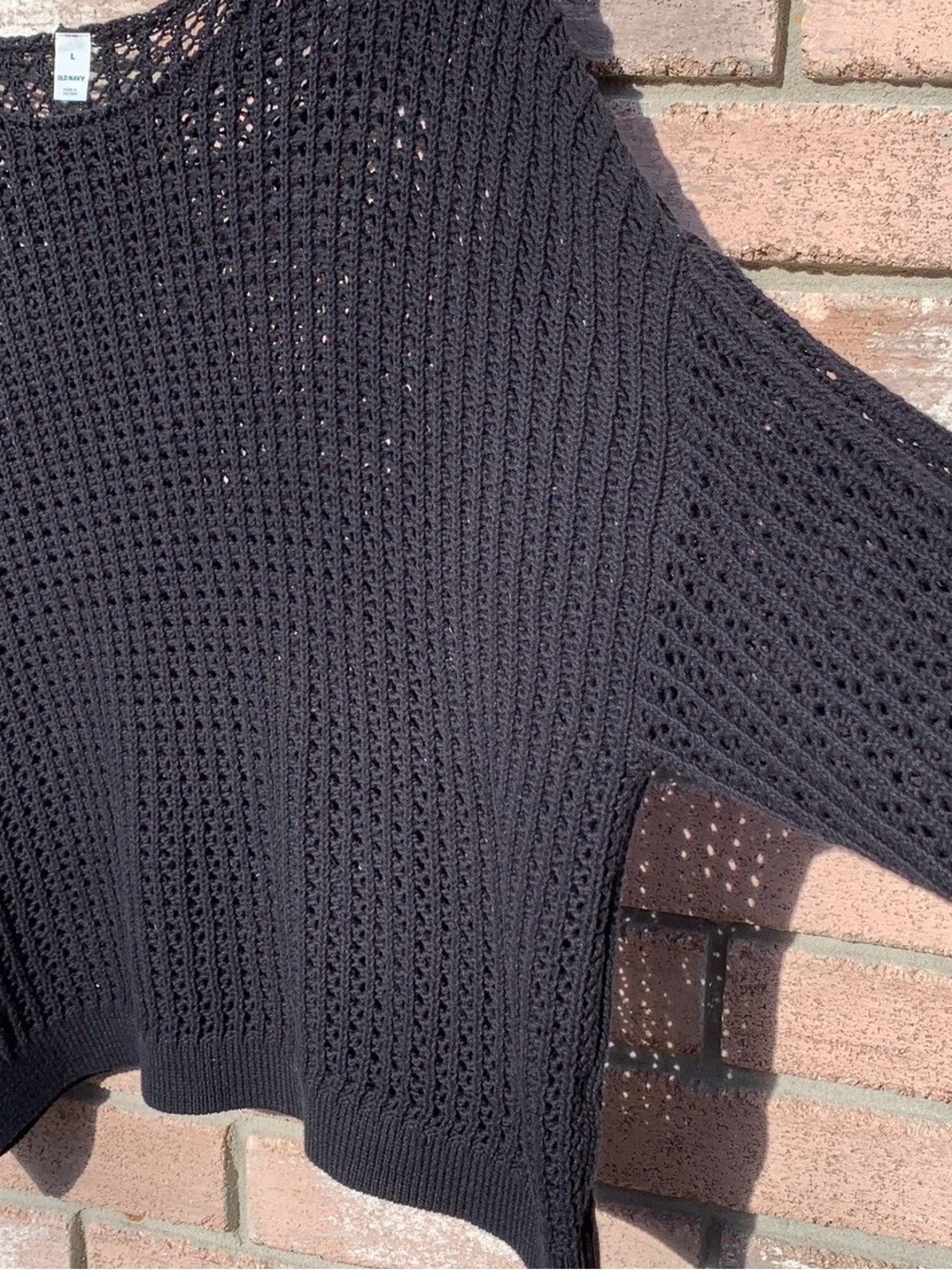Old Navy Black Crochet Open-Weave Crewneck Sweater - Picture 3 of 11